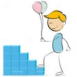 Abstract Boy with Balloons Climbing Stairs